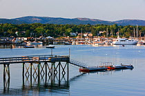 Southwest Harbour, Mount Desert Island, Maine, USA with the mountains of Acadia NP in the background, August 2009