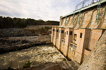 Comerford Dam and hydroelectric power station on the Connecticut River in Monroe, New Hampshire, USA. April 2007