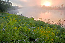 Early morning mist rising from the Connecticut River in Lunenburg, Vermont, USA, August 2007