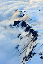 Aerial view of cliffs near the Myrdalsjokull Glacier, in South Iceland, April 2010