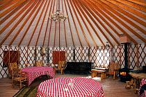 Yurt interior at Brush Creek Ranch, Saratoga, Wyoming, USA, February 2010
