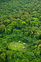 Aerial view of Iwokrama Lodge in the rainforest, Iwokrama Reserve, Guyana, December 2009