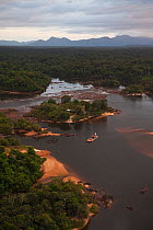 Aerial view of Essequibo River and rainforest, Iwokrama Reserve, Guyana, December 2009