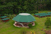 Aerial view of Iwokrama Lodge in rainforest, Iwokrama Reserve, Guyana, December 2009
