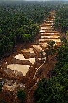 Aerial view of Alluvial Gold Mine in the rainforest, Guyana , December 2009