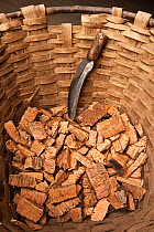 Cork oak offcuts from wine cork factory. These will be used in the manufacture of other cork products, Ramirez Galano Wine Cork Factory, San Vicente de Alcantera, Extremadura, Spain, June 2010