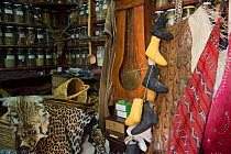 Animal skins and traditional medicines for sale in market stall in the medina, Fes, Morocco, June 2009