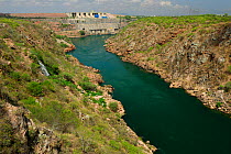 Canyon of Sao Francisco River near Paulo Afonso town and the CHESF hydroelectric plant and dam, in northeastern Bahia State, northeastern Brazil. December 2009