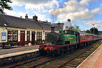 Steam engine / locomotive at the Boat of Garten railway staion, Highland, Scotland, UK, May 2010