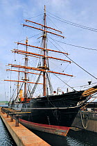 The Royal Research Ship "Discovery" made famous by Robert Falcon Scott's exploration to Antarctica, now a museum, Discovery Point, Dundee, Scotland, UK, May 2010