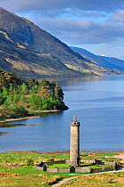The Glenfinnan Monument on the shores of Loch Shiel, erected in 1815 at the site where Prince Charles Edward Stuart / Bonnie Prince Charlie raised his standard at the beginning of the 1745 Jacobite Ri...