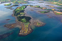 Aerial view of the Mahee Islands, County Down, Northern Ireland, UK, October 2007