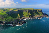 Aerial view of Benbane Head from Port Moon looking north, County Antrim, Northern Ireland, UK, September 2009