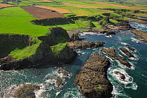 Aerial view of the coast west of Portbraddan and Whitepark Bay, on the north coast of County Antrim, Northern Ireland, UK, September 2009