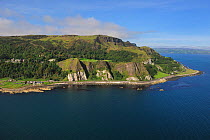 Aerial view of the Antrim coast road north of Carnlough, County Antrim, Northern Ireland, UK, September 2009