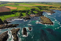 Aerial view to the west of Portbraddan on the north coast of County Antrim, Northern Ireland, UK, September 2009