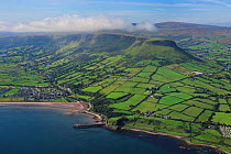 Aerial view of the Glenaan Antrim coast road north of Carnlough, County Antrim, Northern Ireland, UK, September 2009