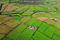 Aerial view of patchwork effect of farmland at Bonnanaboigh, south of Limavady, County Londonderry, Northern Ireland, UK, September 2009