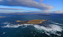 Aerial view of Inishkeergh island, from Aran Island, County Donegal, Repbulic of Ireland, January 2009