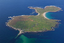 Aerial view of Inishbofin island, County Donegal, Republic of Ireland, October 2007