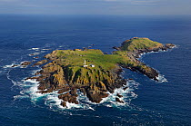 Aerial view of Inishtrahull Island and lighthouse, County Donegal, Republic of Ireland, October 2007