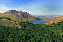 Aerial view of Lough Aluirg looking north towards Aghla Beg, Derryveagh Mountains, County Donegal, Republic of Ireland, September 2009