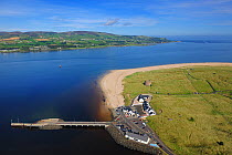 Aerial view of Magilligan Point NNR and Martello tower, north coast, County Antrim, Northern Ireland, UK, September