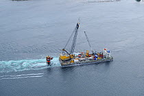 Aerial view of a marine turbine in Strangford Lough, County Down, Northern Ireland, UK, May 2008