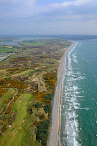 Aerial view of beach, golf course and sand dune system, Murlough NNR, County Down, Northern Ireland, UK, May 2008