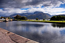 Start of the Caledonian Canal at Corpach, with Ben Nevis beyond. Fort William, Highlands, Scotland. September 2010.