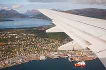 Aerial view over Tromso from an aeroplane window, Norway, September 2009.