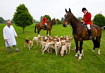 Pack of Foxhounds and huntsmen from the Craven Hunt, UK, May 2006