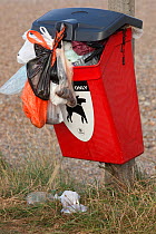 Dog mess bin overflowing, Cley Beach, Norfolk, UK, September 2009
