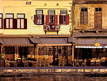 Restaurants and cafes along Rethimno quay, Island of Crete, Greece