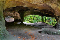 The cave of Hohllay, Weissebierg Rocky Trail, Mullerthal Region, Luxembourg's Little Switzerland, Luxembourg. October 2010