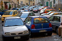 An ordinary day of traffic and parking congestion problems, Naples, Italy. December 2009