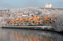 Winter landscape, the Nidelva River with the Kristiansen fortress in the background, Trondheim, Sor-Trondelag, Norway, January 2006