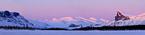 The mountains of Tjakkeli, Nammatj and Skierfe in the Sarek National Park, Laitaure Delta, Laponia, Sweden, winter