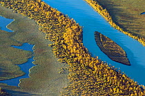 Aerial view of Laitaure Delta and Rapa river, Laponia, Sweden, September 2006