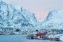 Reine fishing village in winter, Moskenes, Lofoten, Nordland, Norway, February 2010