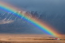 Rainbow over landscape, Varmahlíd, Iceland, April 2010