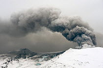 Ash plume from the Eyjafjallajokull volcano eruption being blown by the wind, Iceland, April 2010