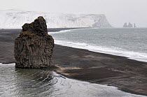 Coastal landscape with volcanic black sand at Dyrholaey, Iceland, April 2010