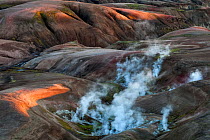 View over the hot spring area between Hrafntinnusker and Haskerdingur, Fjallabak Nature Reserve, Iceland, August 2010