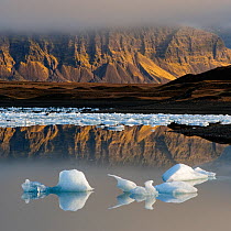 Glacial ice floating in the Jokulsarlon glacier lagoon. Iceland, September 2010