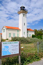 Gacholle lighthouse and reserve map at the heart of the Camargue National Reserve, France, May 2010.