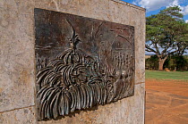 Plaque on the Ivory Burning Site Monument, Commemoratng the symbolic burning of 60 tons of confiscated ivory in 1989 Nairobi National Park, Kenya, April 2007