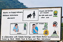 Sign warning of the health risks of close contact between people and Mountain gorillas, Buhoma, Bwindi Impenetrable Forest, Uganda, October 2008