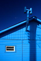 Blue wooden house, El Chalten, Los Glaciares National Park, Patagonia, Argentina, January 2006