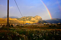 Rainbow over the town of El Chalten, Los Glaciares National Park, Patagonia, Argentina, January 2006
